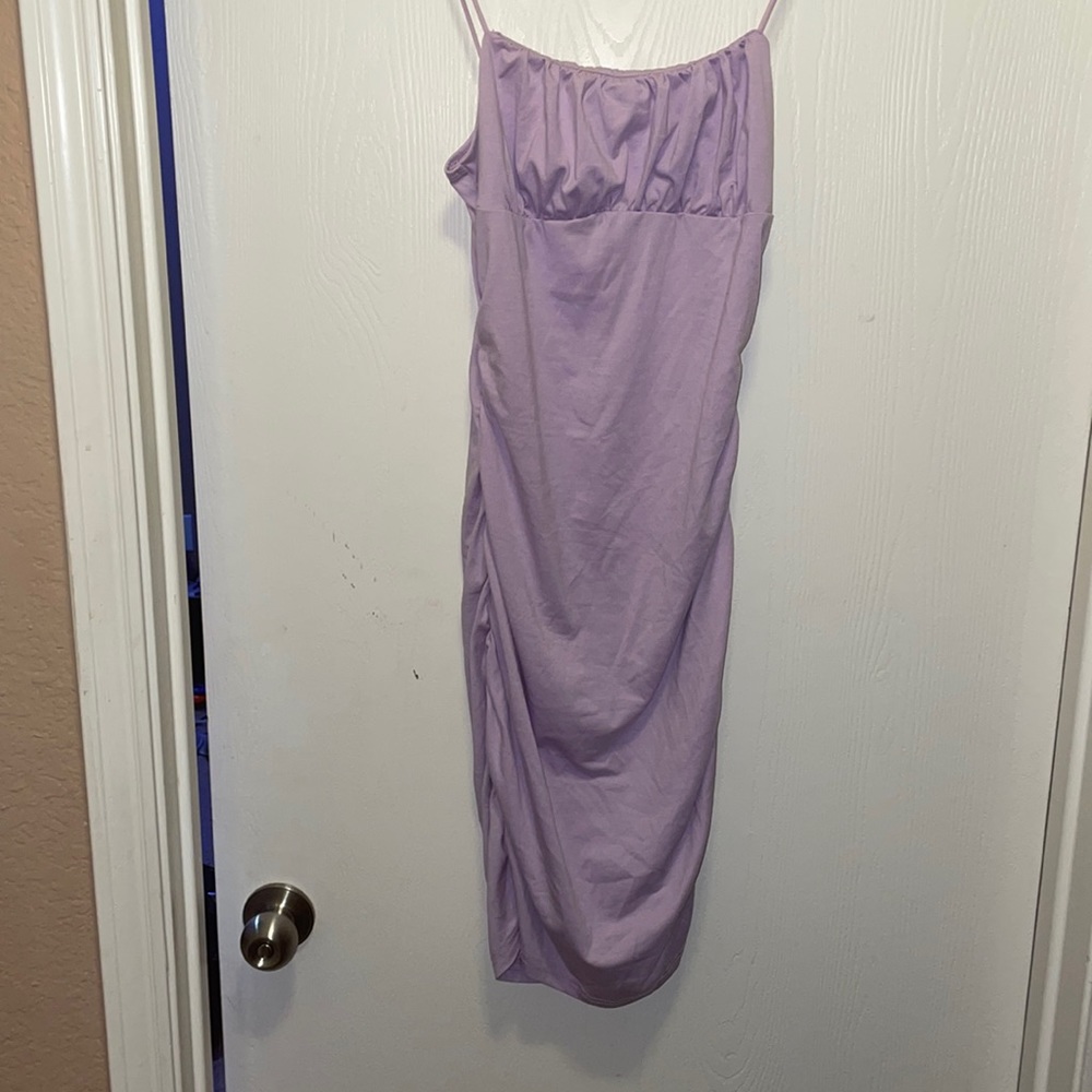 Verdusa Lilac ruched mini bodycon dress